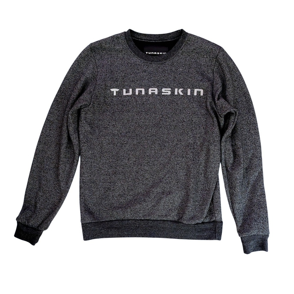 Tunaskin Men's Crewneck Sweatshirt Charcoal Heather Gray Logo Pullover- Small